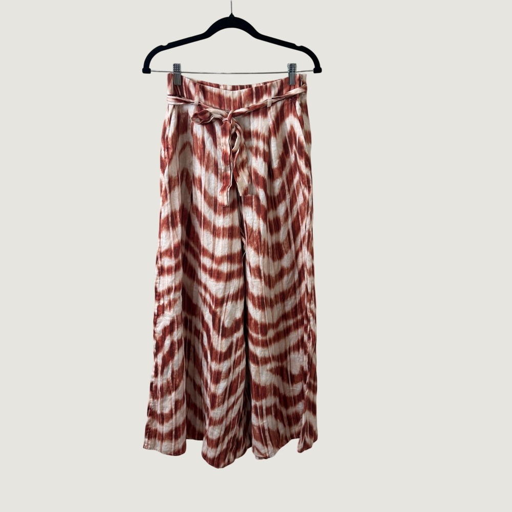 Banana Republic 100% Linen Wide Leg Pants Rust Tie Dye Belted Autumn Statement 2